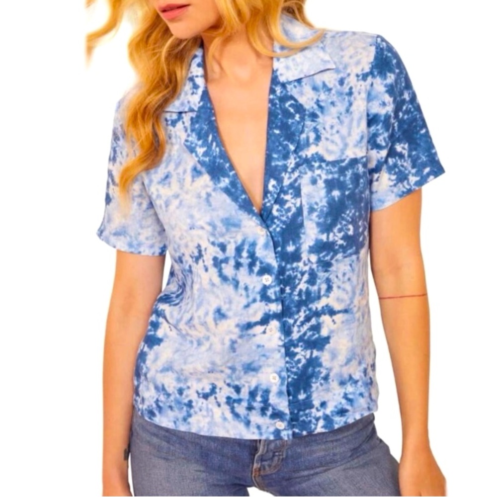 Reformation Holiday Tie Dye Linen Shirt Top sz S